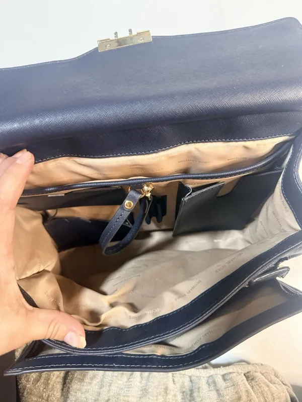Michael Kors Blue Saffiano leather crossbody satchel travel organizer purse bag - Image 10