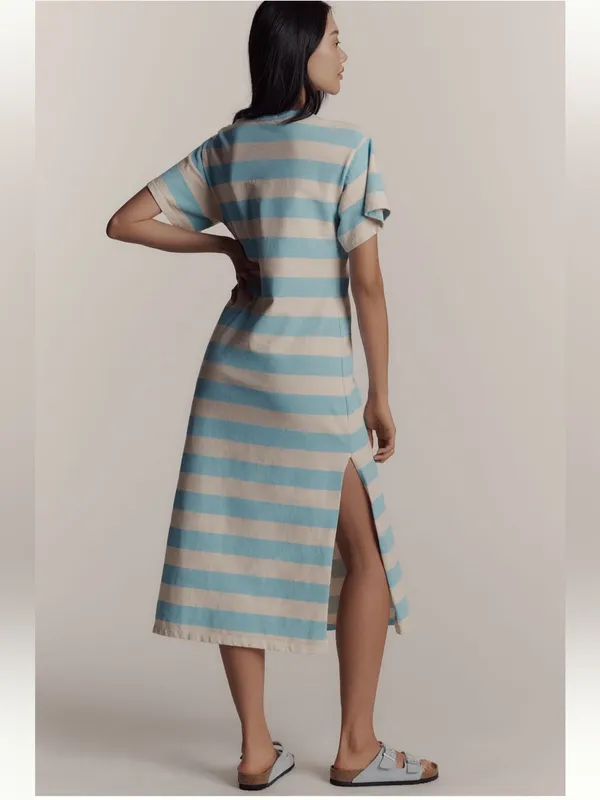 Anthropologie Sundry Short-Sleeve Rugby Stripe Bonjuour Midi T-shirt Dress - Image 4