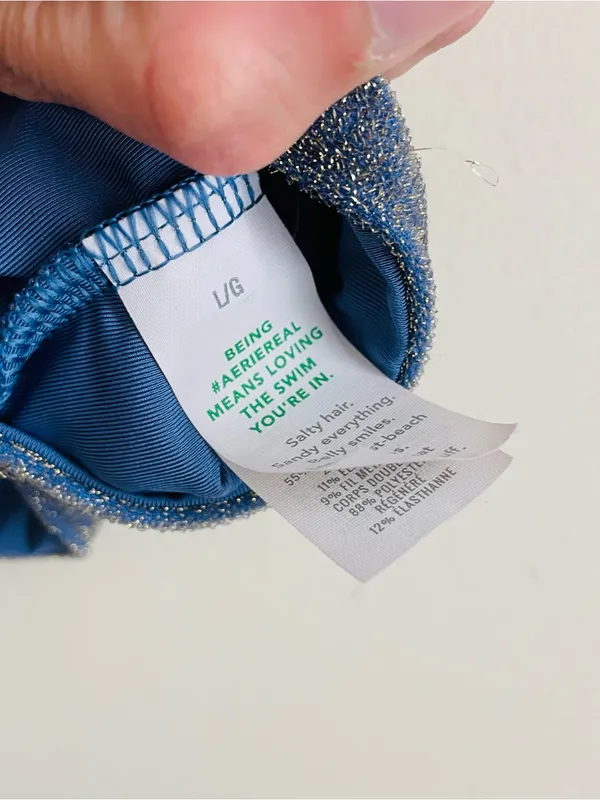 Aerie Sparkle Straight Scoop Swim Top Metallic Blue Silver Shimmer Bikini Size L - Image 10
