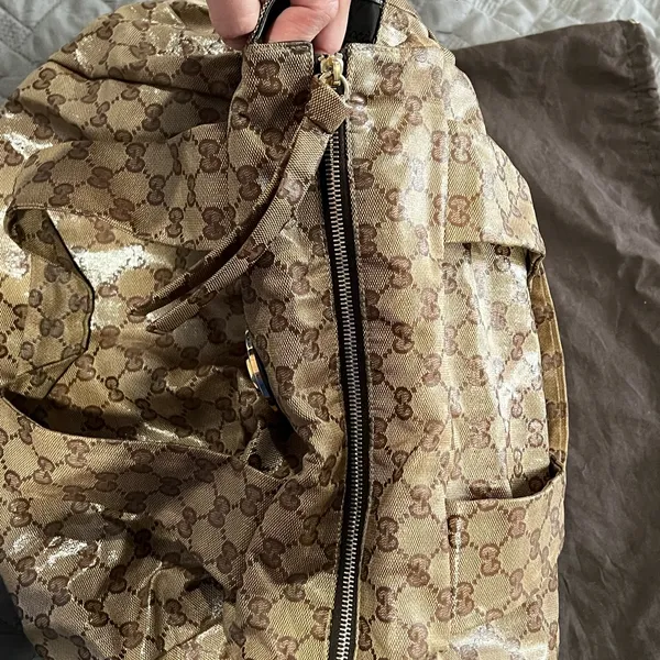 Gucci Hysteria Beige and BrownCrystal Large GG Water-resistant Shoulder Bag - Image 14