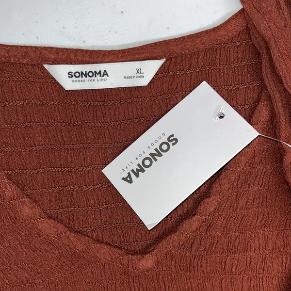Sonoma NWT Size XL Brown Smock Elastic V-Neckline Boho Peasant Top Blouse - Image 5