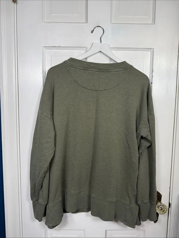 Aerie Women's Green Khaki Oversize Cozy Side Slit Sweatshirt W2563 Sz M - Image 7