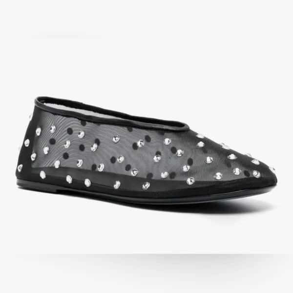 NEW Crystal-Embellished Mesh Flats Rhinestone Ballet Slip On Shoes 9.5/10 - Image 8