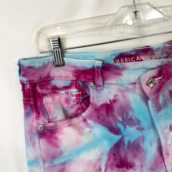 American Eagle Size 16 Jeans Handmade Tie Dye Mom Jeans‎ Pink Blue High Rise 974 - Image 6