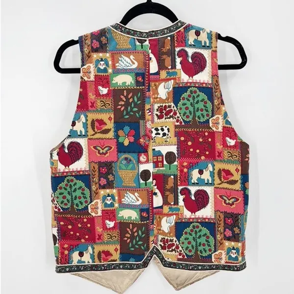 Vintage Paula Elise open front vest 90s patchwork farm novelty print size S/M - Image 2