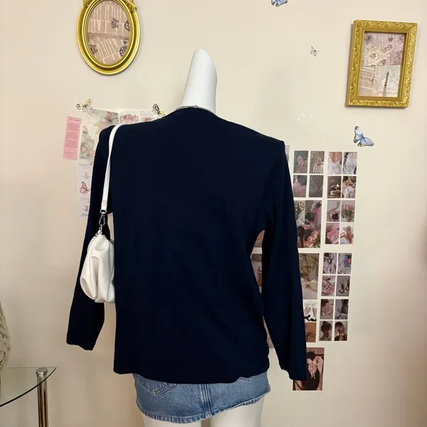 Lauren Ralph Lauren Dark Navy Blue Long Sleeve Crew Neck Knit Top with RL Monogr - Image 3