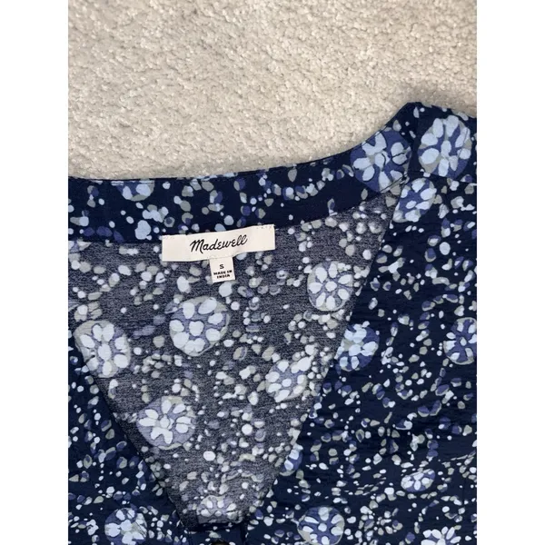 Madewell Alexandra Button-Front‎ Mini Dress blue floral S Pockets - Image 6