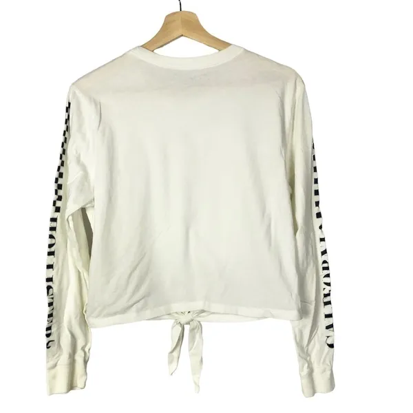 Hollister White Tie‎ Front Checker Sleeve Long Sleeve T-Shirt S - Image 2