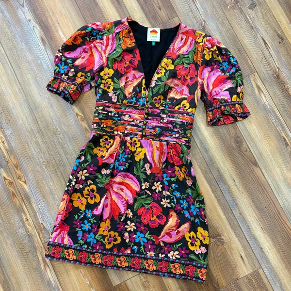 Farm Rio Spring Bananas Belted Black Mini Dress - Image 4