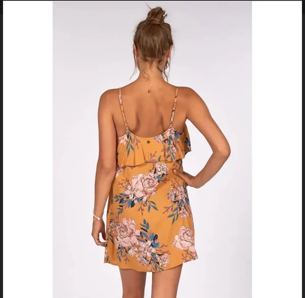 Billabong Floral Yellow Mustard Smocked Granny Dress - Image 4