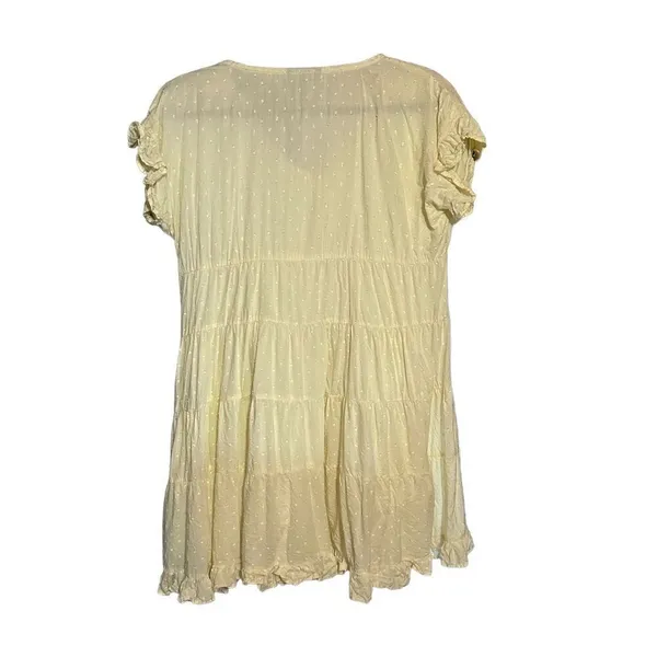 Angie womens Swiss‎ Dot pale yellow tiered baby doll flowy dress sz S - Image 3