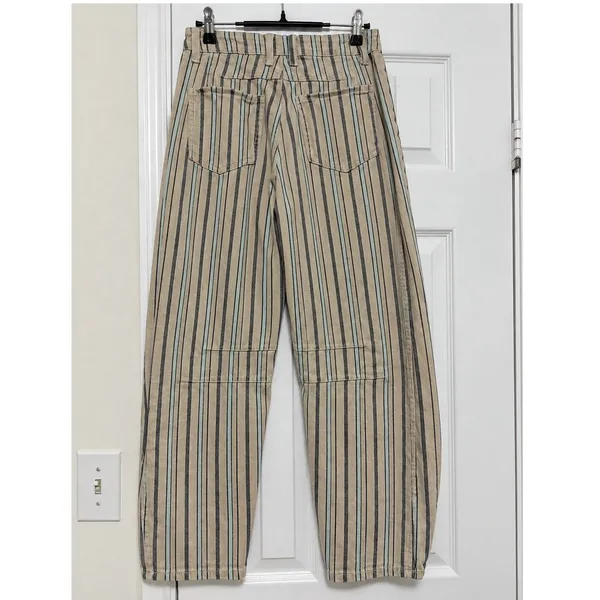Miou Muse Striped Barrel Pants Cropped High Rise Cotton Small NWOT - Image 3