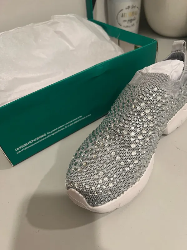Lauren Lorraine Sliver Rhinestone Sneakers Size 9 - Image 4
