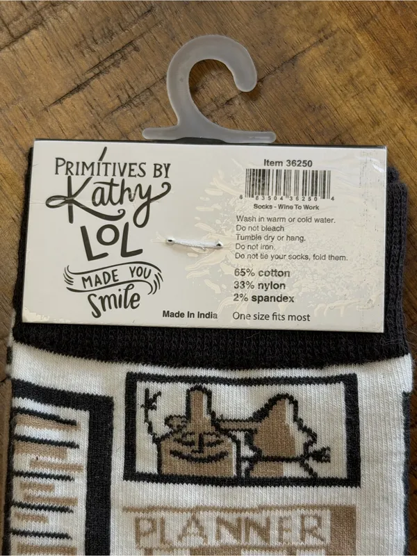 Primitives by Kathy Crew Socks in White, Black, Tan & Red Cocktail Design - Image 4