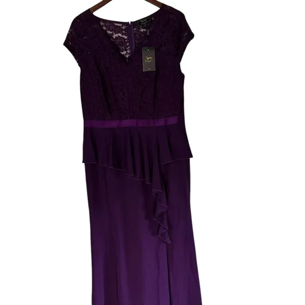 Missmay‎ Purple Lace Peplum Maxi Dress V-Neck Cap Sleeve Formal Gown XXL NWT - Image 2
