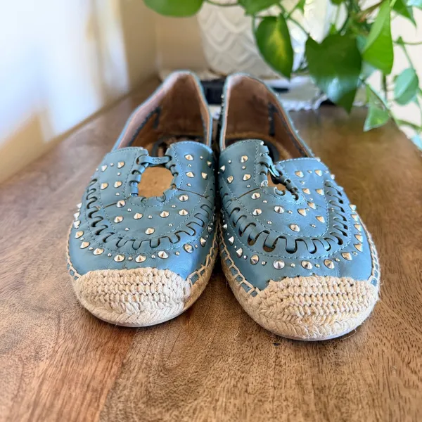 Sam Edelman Liam Espadrille‎ Flats Womens 8 Blue Leather Studded Boho Slip On - Image 6