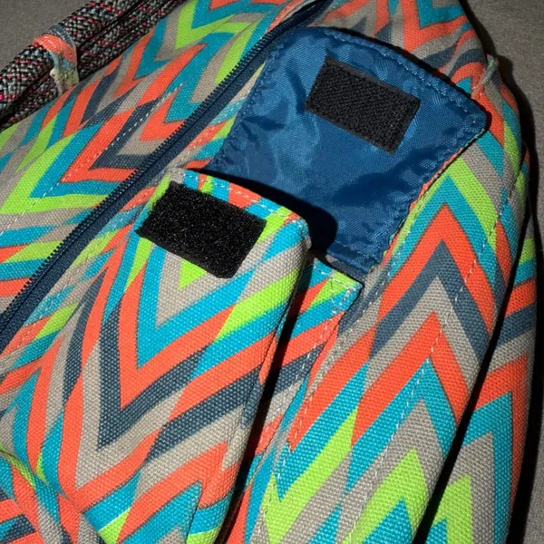 KAVU Rope Bag Neon Chevron Zigzag Canvas Sling Crossbody Backpack Grey Blue - Image 6