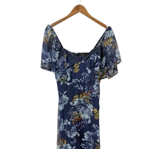 Lulus Valla Navy Blue Floral Flutter Sleeve Midi Dress size Large NWT - Image 6