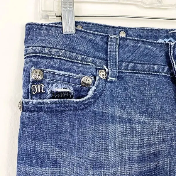 Miss Me Dark Wash Low Rise Rhinestone Embellished Flap Pocket Bootcut Jeans - Image 5