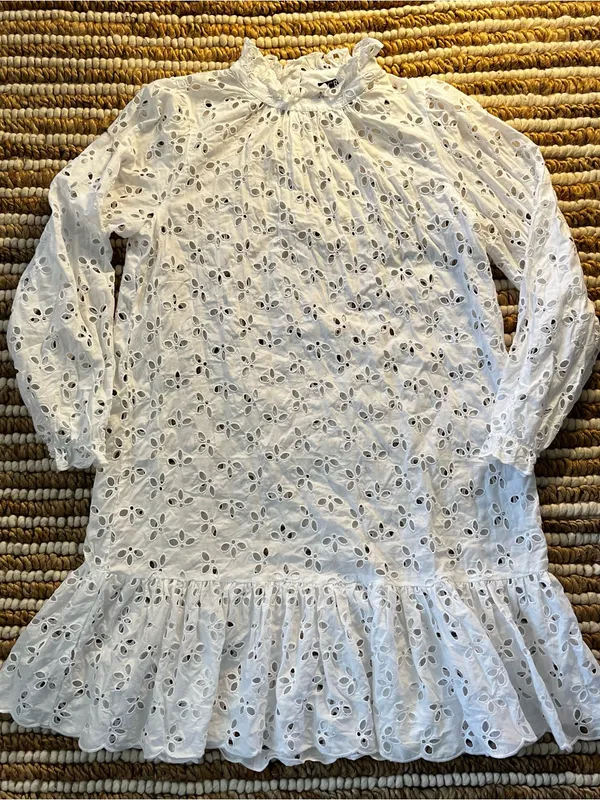 J. Crew White Long Sleeve Eyelet Ruffle Dress - Image 2