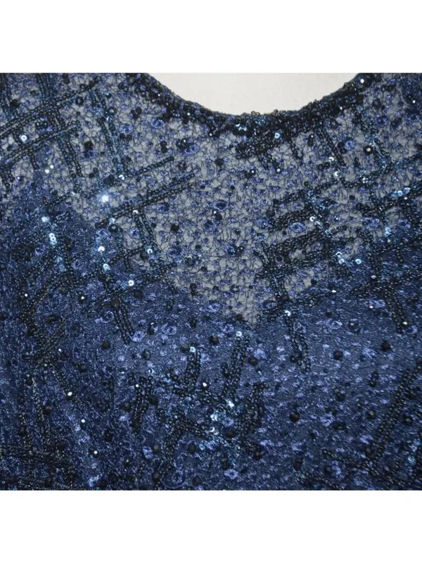 NWT Mac Duggal Size 10 Evening Gown Navy Embellished Thigh High Faux Wrap Formal - Image 5