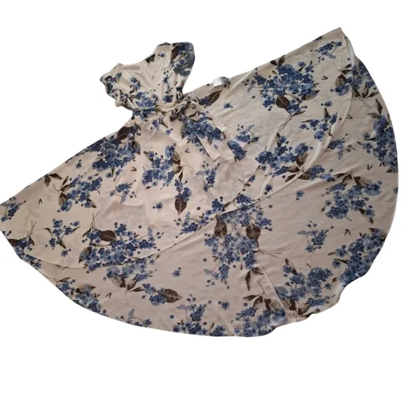 Lulus French Countryside White Floral Print High-low Dress White & Bl - Image 3