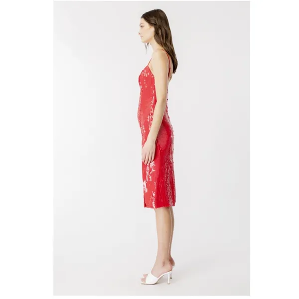 NWT BARDOT Women's Beckett Sequin Slit Sheath Dress In Lipstick Red SZ-4 - Image 4