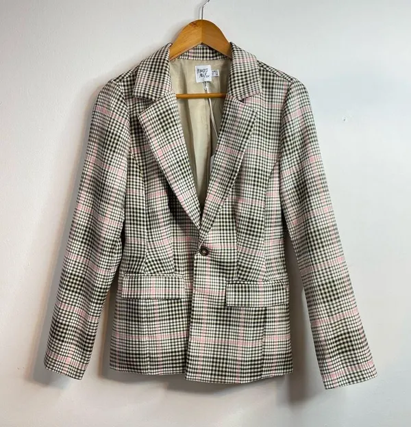 Princess Polly Classic Victoria Blazer Jacket plaid Black Pink Tan oversized 2 - Image 2