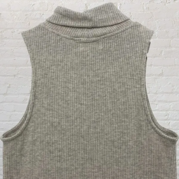 Feel The Piece Oatmeal Sleeveless Knit Turtleneck Top M/L Ribbed Luxe Boho - Image 6