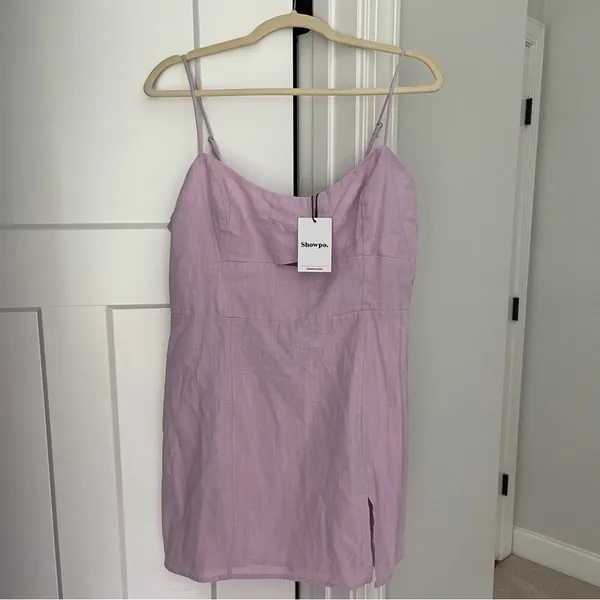 NWT SHOWPO Nerissa Mini Dress Cut Out Side‎ Split Dress in Lilac Purple - Image 2