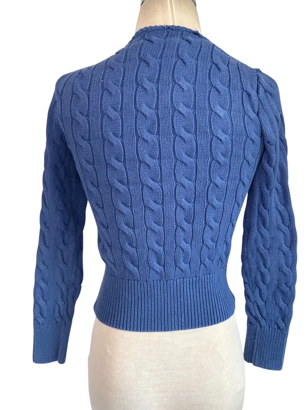 Polo Ralph Lauren Cable Knit Long Sleeve Cardigan in Charter Blue XSmall Womens - Image 7
