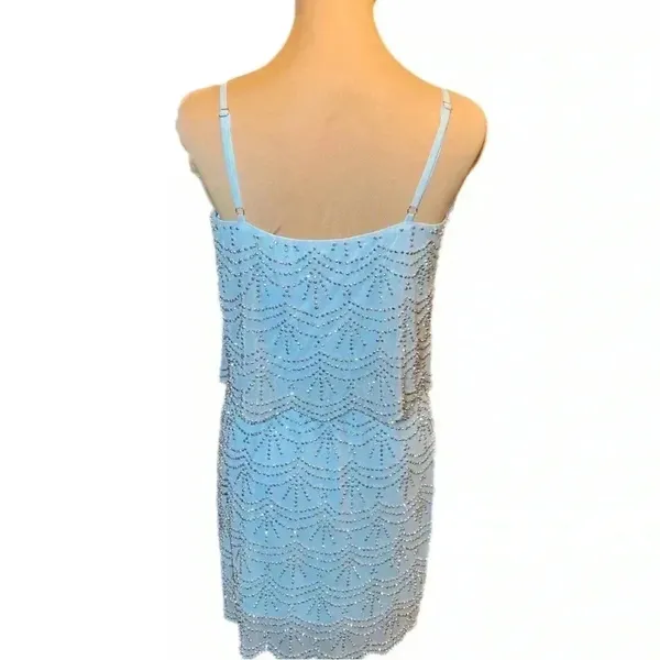 Xscape Rhinestone Beaded Tiered Formal Mini Dress Light Aqua Prom Homecoming 2 - Image 8