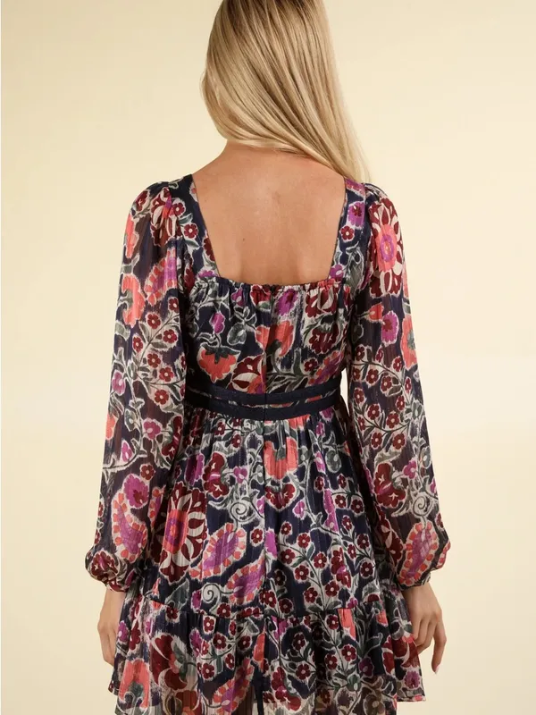 Boho Floral empire waist sweetheart neck dress from Pink Lily boutique - Image 3