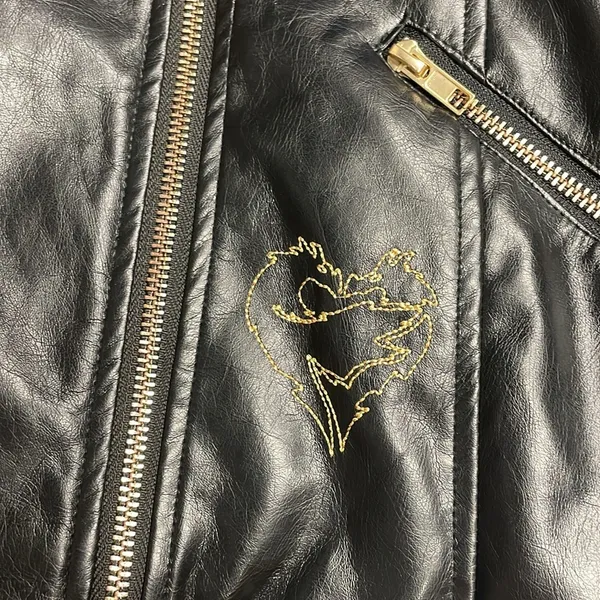 Disney D-Signed Girls Black Faux Leather Moto Jacket Gold Heart Embroidered L - Image 3