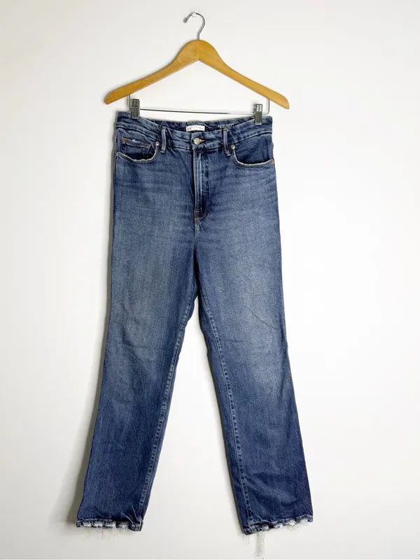 Good American Good Curve Straight Jeans Size 10/30 Super High Rise Raw Hem - Image 3
