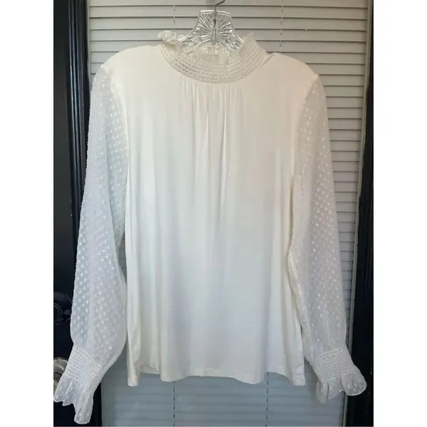 NWT Talbots Long Sleeve Metallic Sleeves Mock Neck Blouse Cream M - Image 5