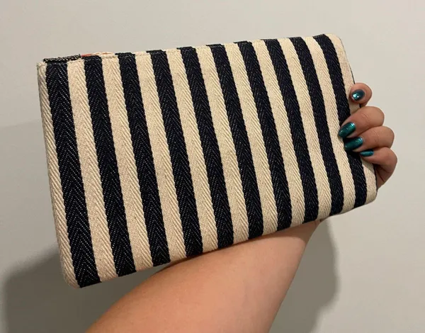 Sustainable Handmade Purse Clutch Silver Chain Bag beaded Embroidered Flowers Handmade Local Artist coastal stripes - Image 3