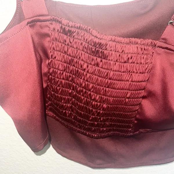 Wild Fable Maroon Corset Crop Smocked Back Tank Top - Image 5