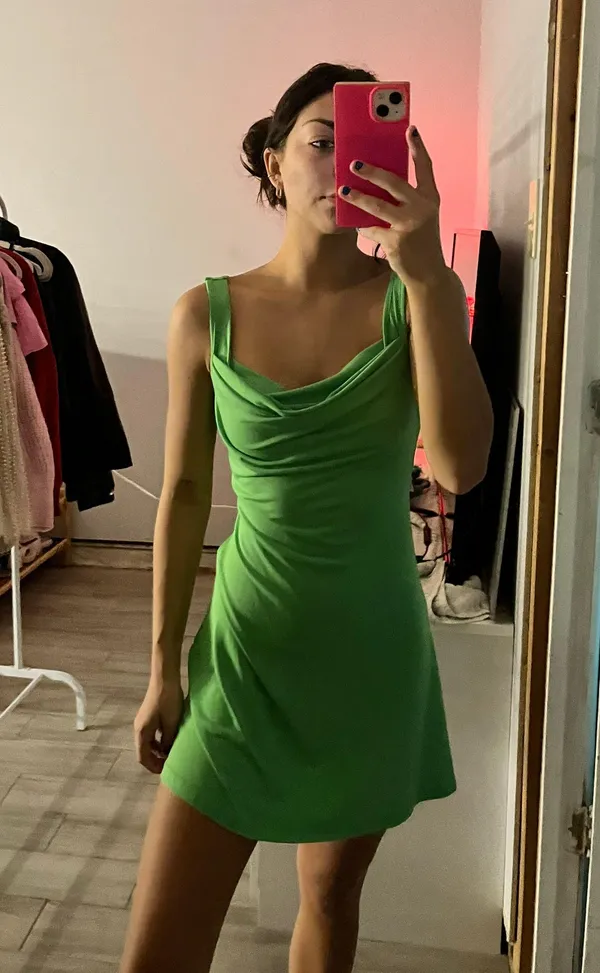 Cow neck Mini Dress Green - Image 3