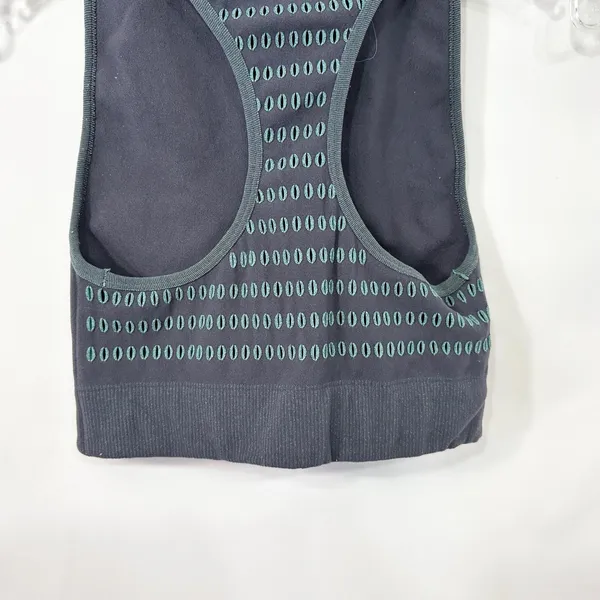 Fabletics Medium Crop Top Bra‎ Seamless Quarter Zip Gray Teal Racerback 1144 - Image 4