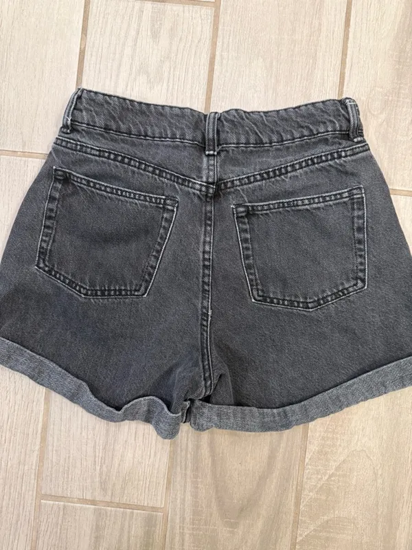 H&M Washed Gray Paperbag Denim Shorts - Image 3
