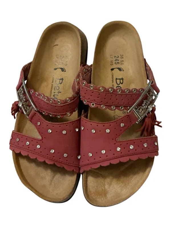 Betula by Birkenstock Krystle Rhinestone Tassel Red Sandals Slide EU 38 US 7 - Image 2