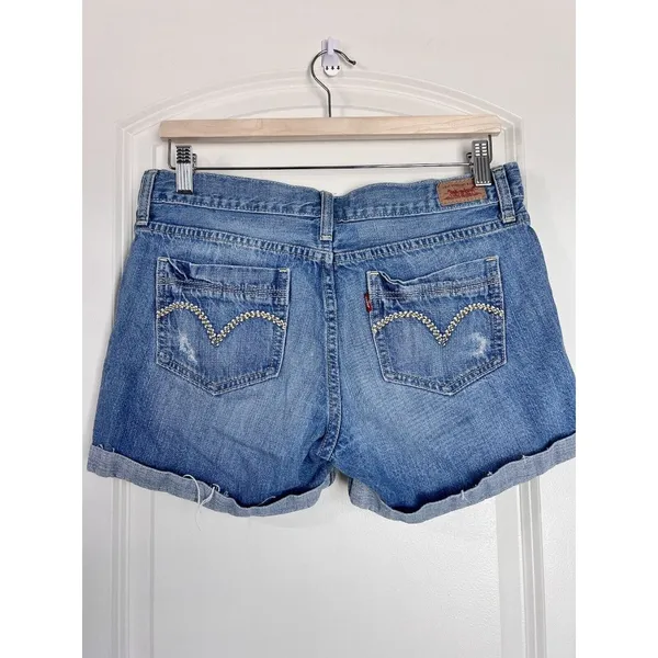 Levi's Jeans Shorts Juniors Size‎ 9 Distressed Cuffed Cotton Blue Denim - Image 11