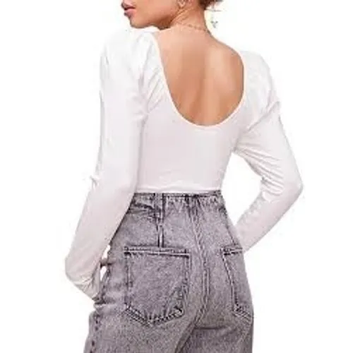 ASTR the Label‎ Bodysuit Womens M Ivory Fatima Puff Sleeve Scoop Neck Romantic - Image 2