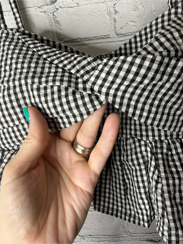 Cheek Black & White Gingham Peplum Crop Top - Image 7