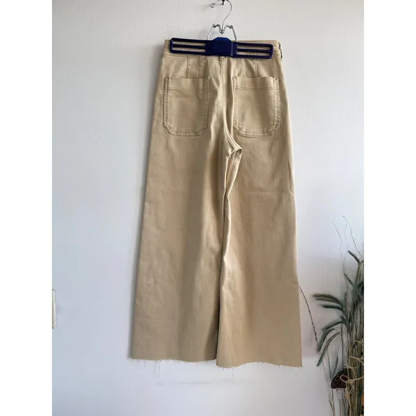 Maeve High Rise Wide Leg Khaki Tan Pants Raw Hem‎ Stretch Cotton Tencel 26 - Image 3
