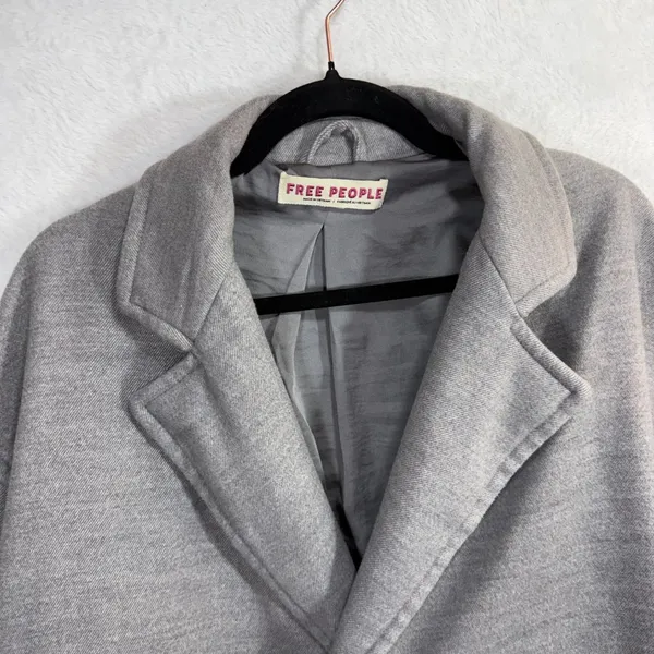 Free People S Oversized‎ Double Breasted Knit Blazer Jacket Gray Minimal Winter - Image 4