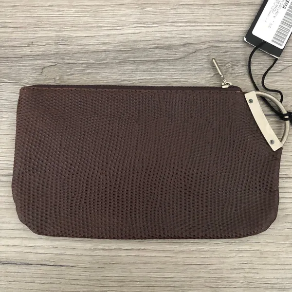 NWT Prune Textured Purple/Brown Zipper Bag Clutch Wristlet - Image 5