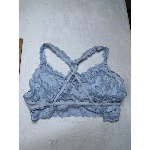 Aerie Women Light Blue Floral Lace Bralette Racerback Medium Scalloped Trim - Image 5