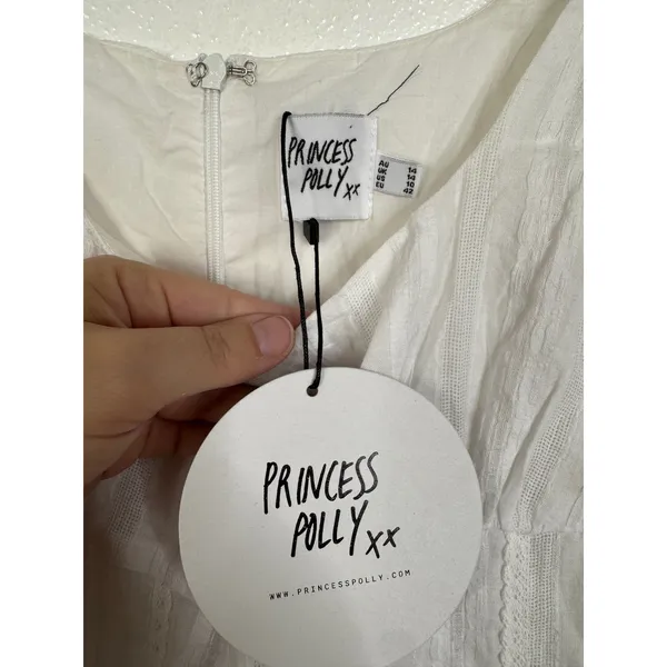 Princess Polly White Cotton Dobby Stripe Babydoll Mini Dress PD022569 Womens 10 - Image 3
